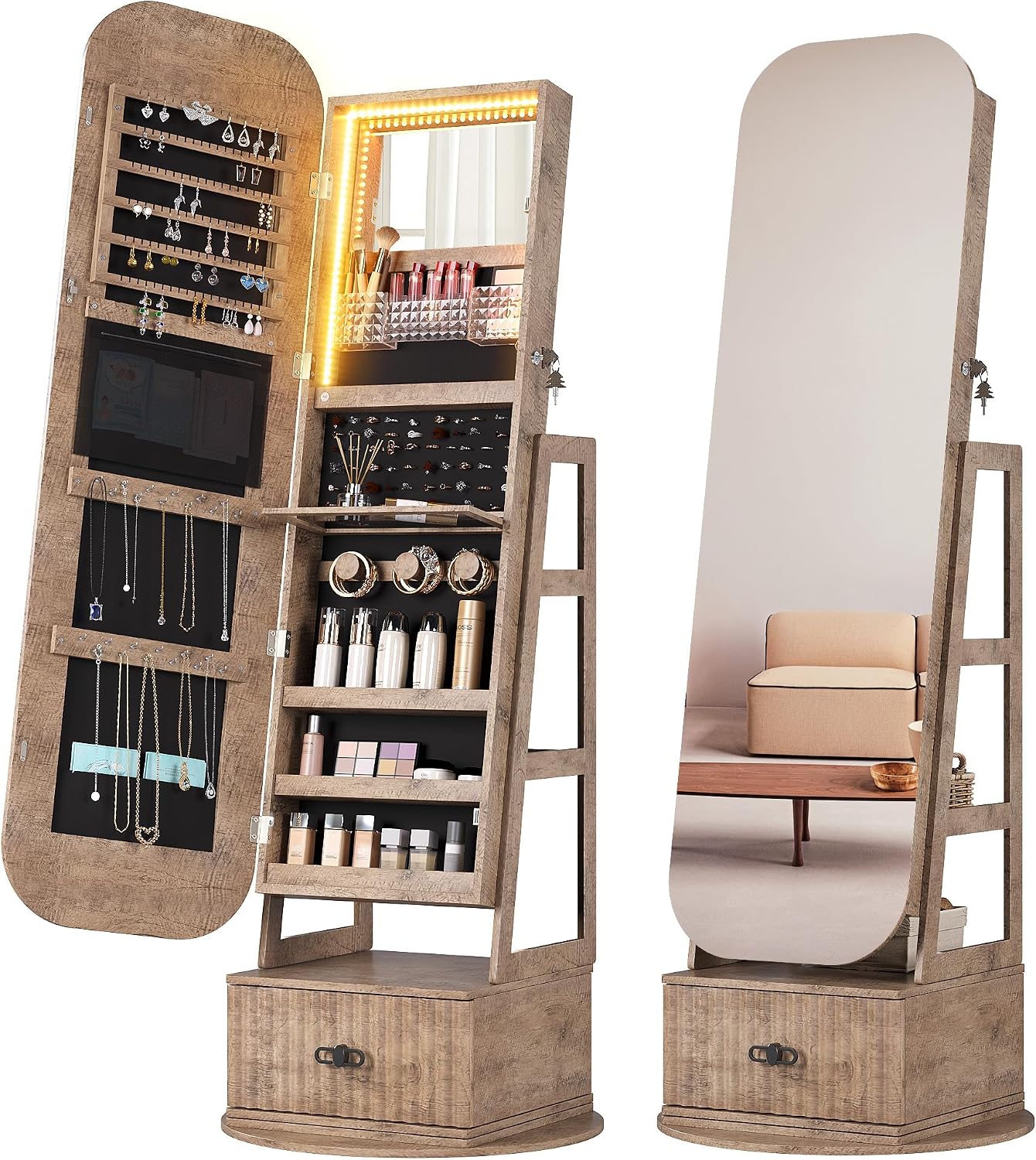 Full Length Mirror Jewelry Armoire - Organizador de Joias com Espelho de