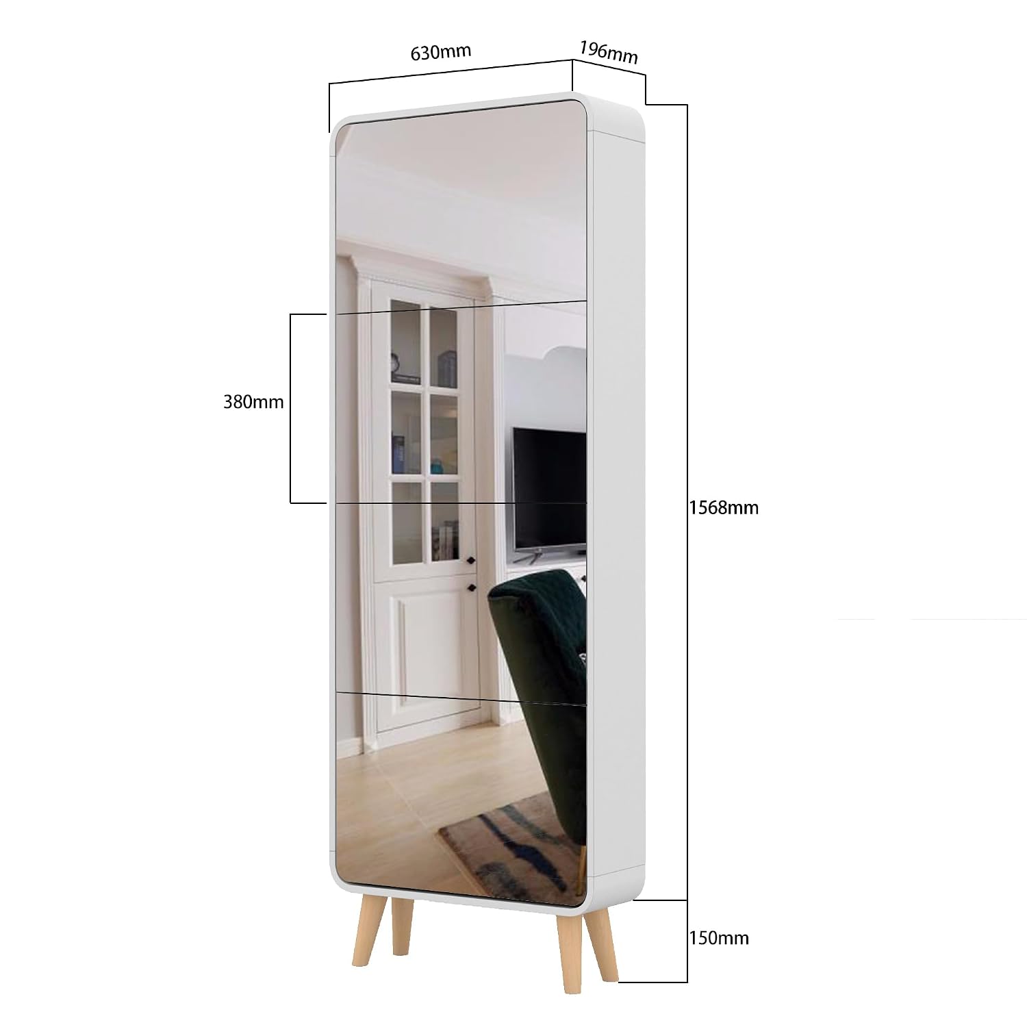 Shoe Rack Cabinet Narrow Entryway - Armário de Sapatos com Espelho Arqueado,