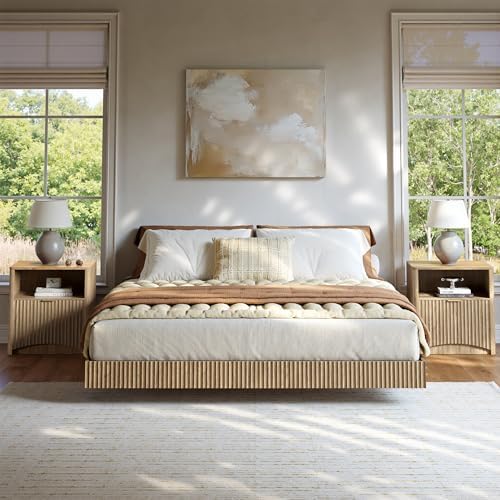 Floating Nightstand With Led Light - Conjunto de quarto, cama queen size