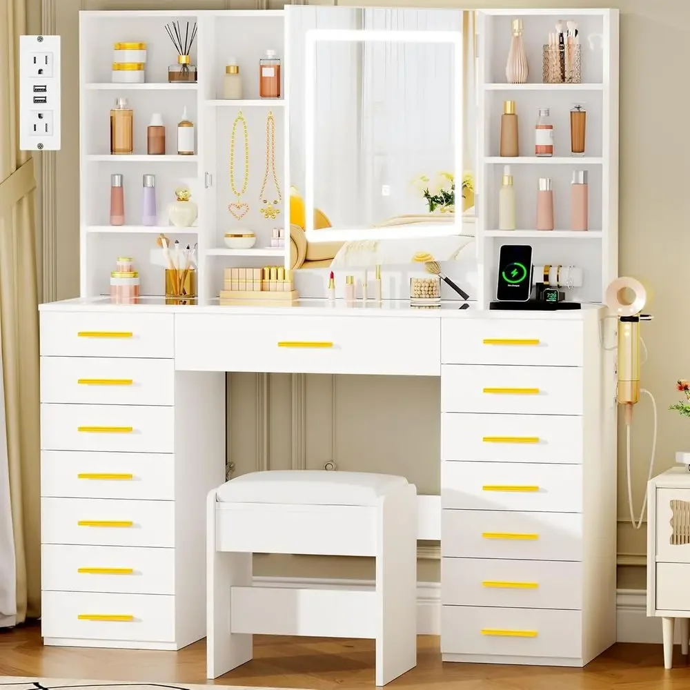 Dressing Table Vanity With Lighted Mirror - Penteadeira com Espelho LED e Tampo