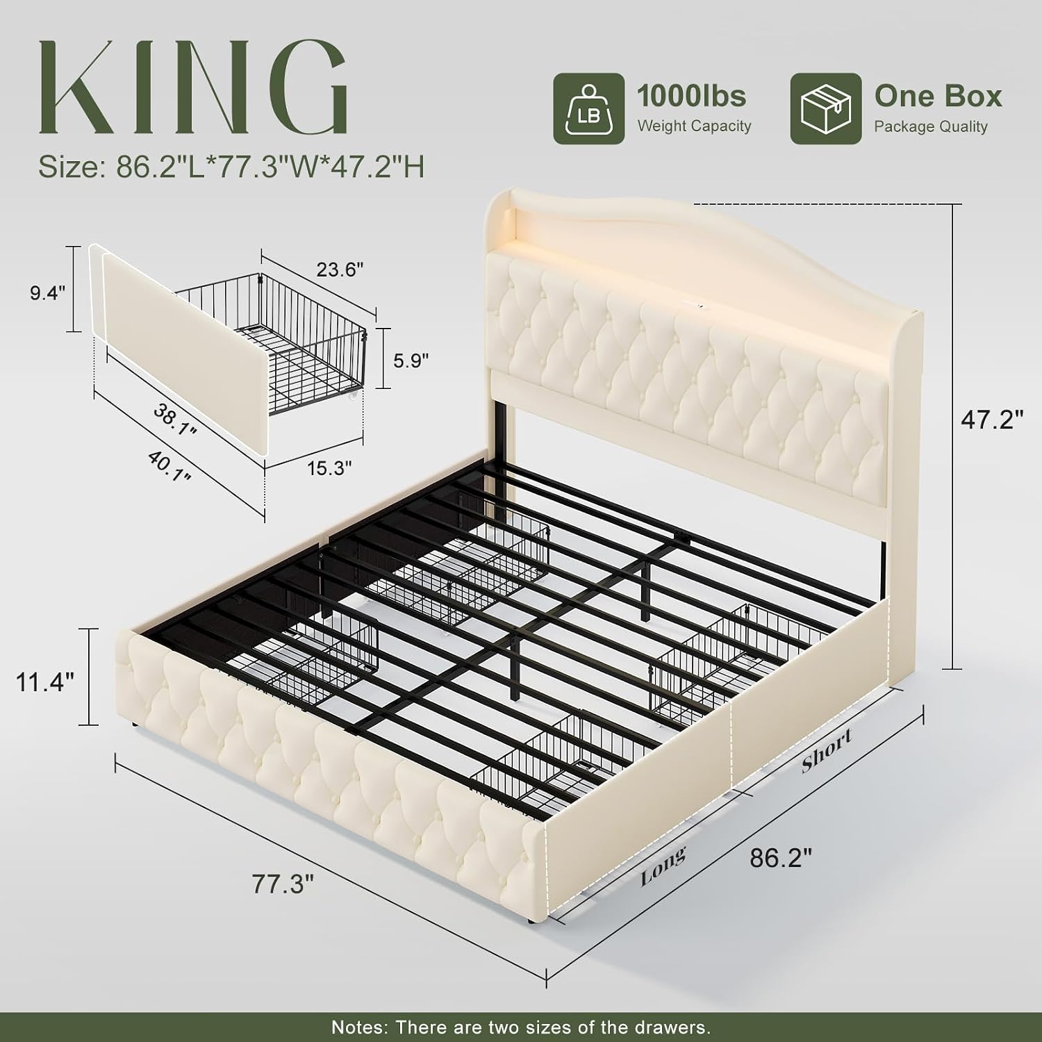 King Size Bed Frame With Storage Drawers - Estrutura de Cama King Size com