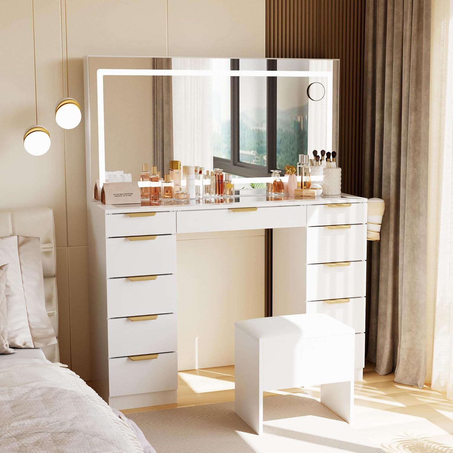 Dressing Table Vanity With Lighted Mirror - Mesa de Maquiagem com Tampo de