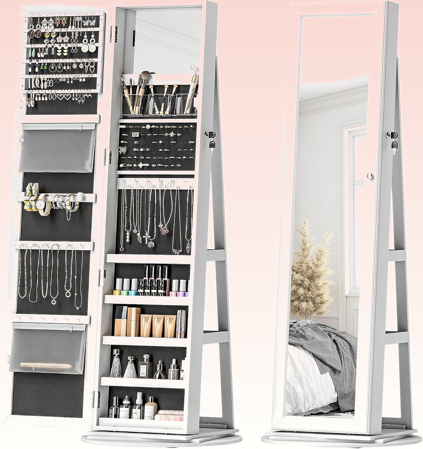 Full Length Mirror Jewelry Armoire - HOMCOM 360 ° Organizador de Joias