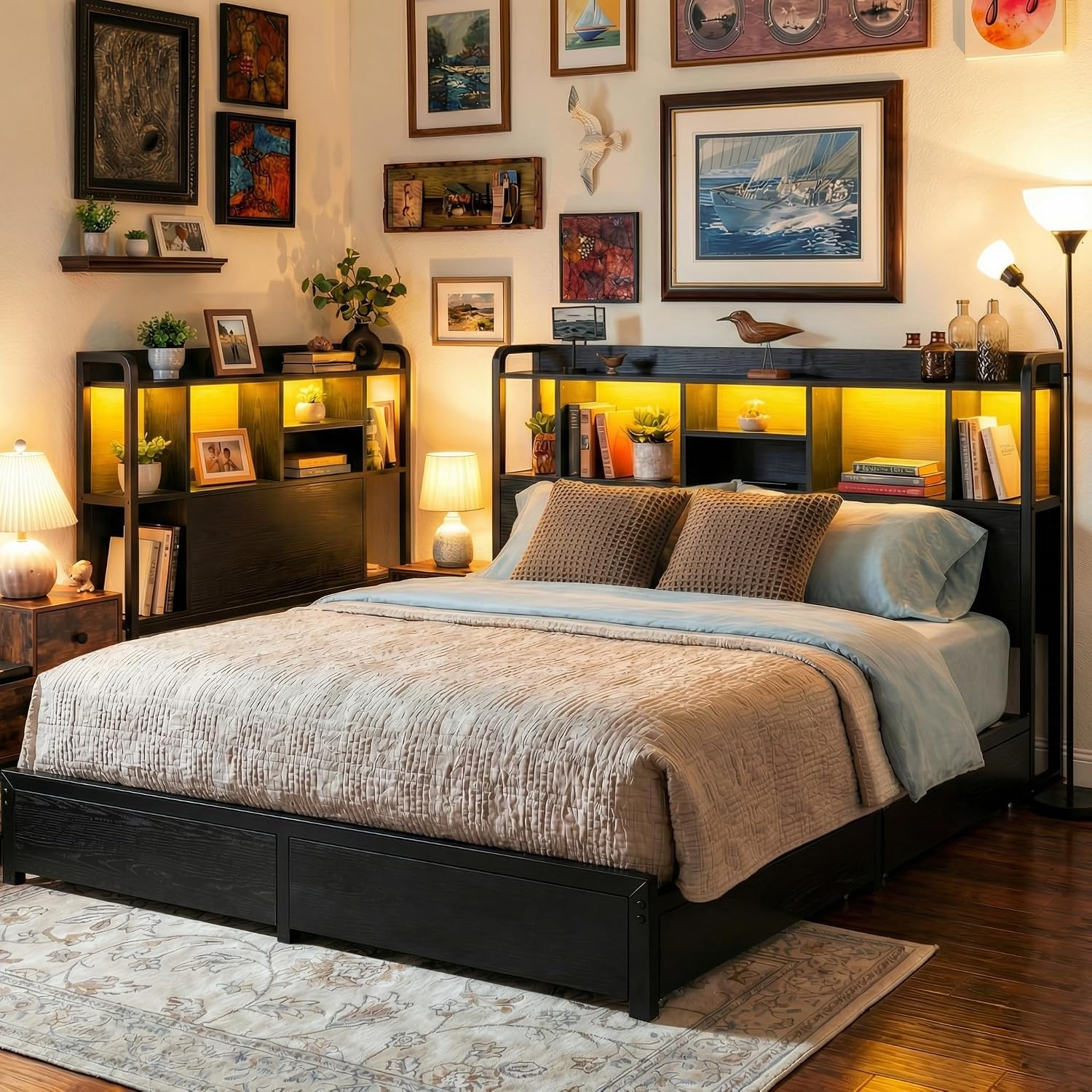 King Size Bed Frame With Storage Drawers - Cama King Size com Estrutura de