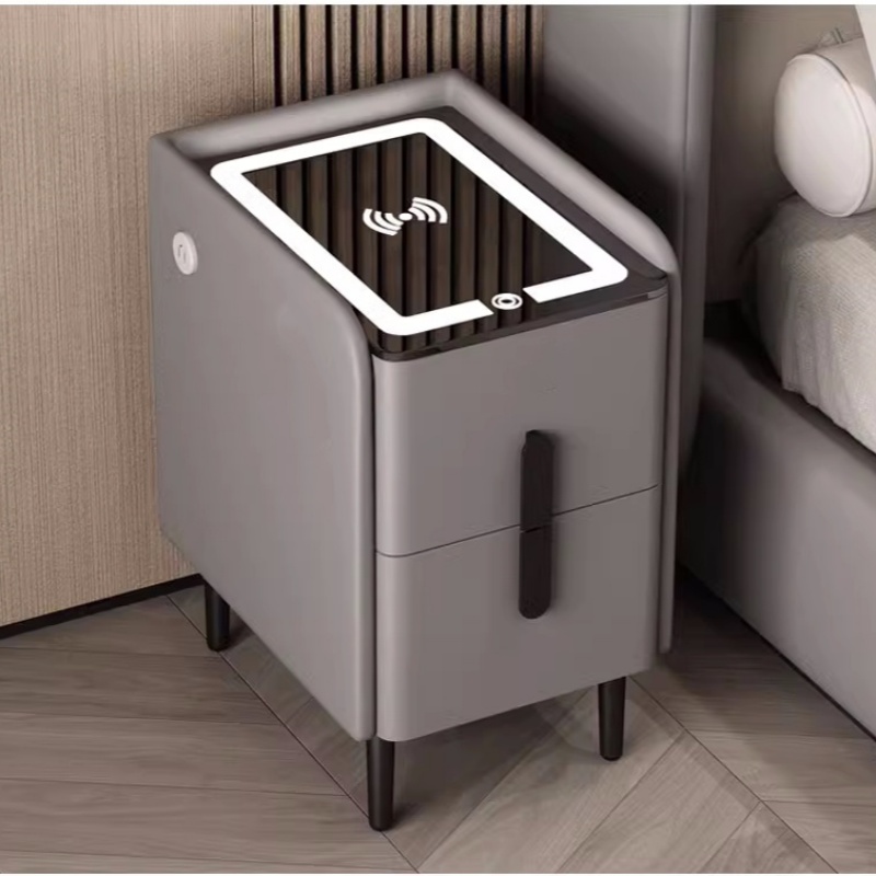 Solid Wood Nightstand 2 Drawers - Mesa de cabeceira inteligente estilo nórdico