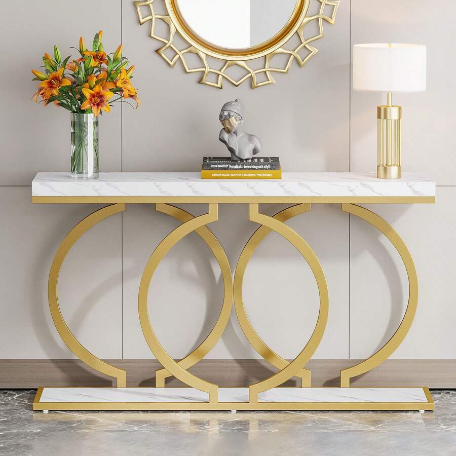Sofas - Mesa de console moderna dourada de