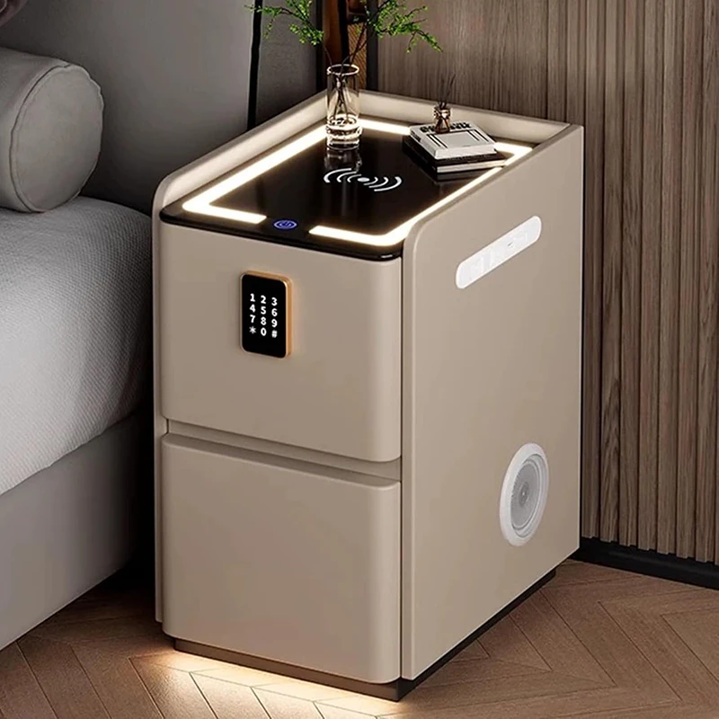 Solid Wood Nightstand 2 Drawers - Mesas de Cabeceira com Portas USB,