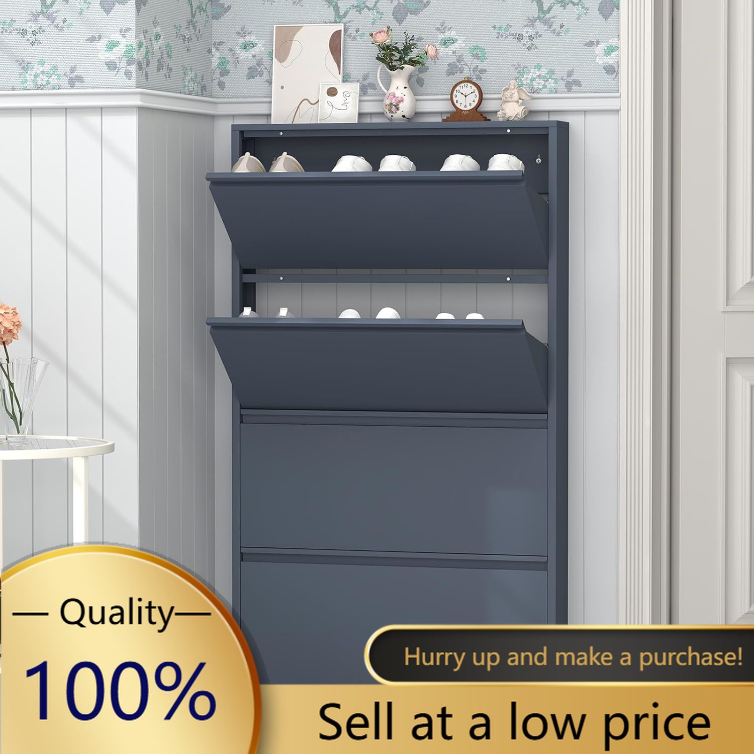 Shoe Rack Cabinet Narrow Entryway - Armário para Sapatos com 4 Gavetas